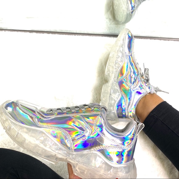Shoes - !!RESTOCKED!! Silver Holographic Fashion Sneakers